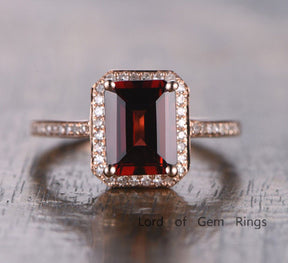 Emerald Cut Garnet Cathedral Diamonds Accent Ring - Lord of Gem Rings