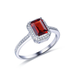 Emerald Cut Garnet Cathedral Diamonds Halo Ring - Lord of Gem Rings