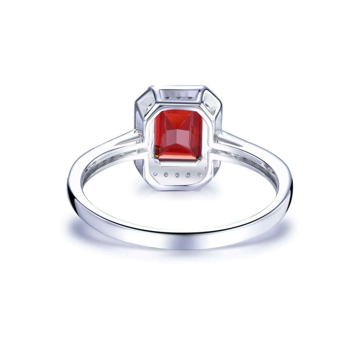 Emerald Cut Garnet Cathedral Diamonds Halo Ring - Lord of Gem Rings