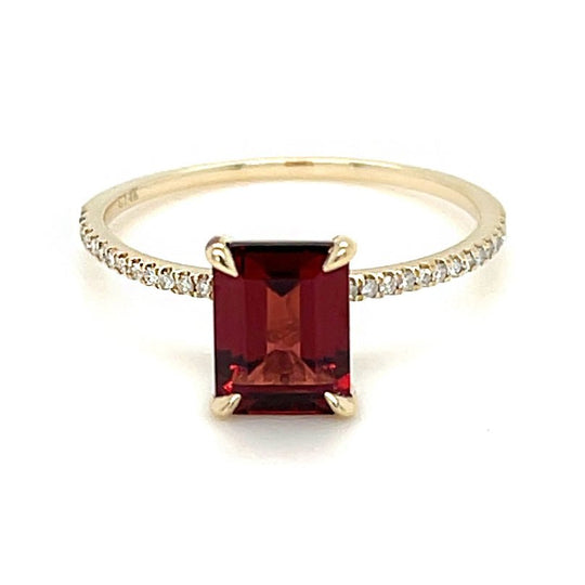 Emerald Cut Garnet Engagement Ring Diamond Accents