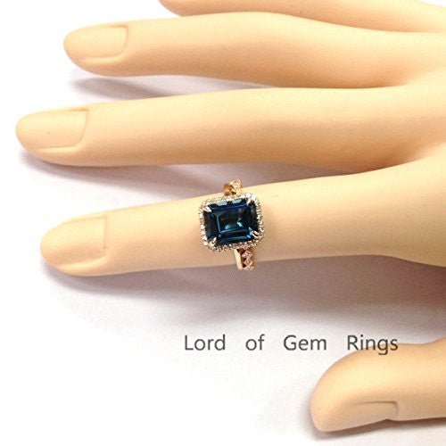 Emerald Cut London Blue topaz Art Deco Diamond Band Bridal Set - Lord of Gem Rings