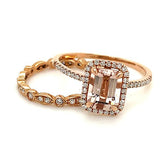 Emerald Cut Morganite Bridal Set Art Deco Diamond Band - Lord of Gem Rings