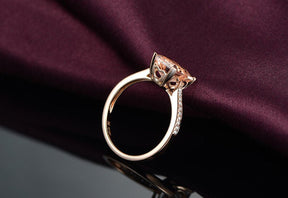 Emerald Cut Morganite Diamond Ring Lovely Heart on Bucket - Lord of Gem Rings