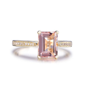 Emerald Cut Morganite Diamond Ring Lovely Heart on Bucket - Lord of Gem Rings