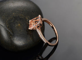 Emerald Cut Morganite Diamond Ring Lovely Heart on Bucket - Lord of Gem Rings