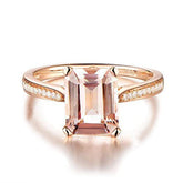 Emerald Cut Morganite Diamond Ring Lovely Heart on Bucket - Lord of Gem Rings