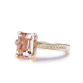 Emerald Cut Morganite Diamond Ring Lovely Heart on Bucket - Lord of Gem Rings