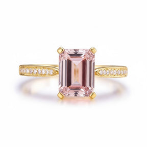 Emerald Cut Morganite Engagement Ring in 14K Gold – Diamond Half Band (1.75ct or 2.5ct) - Lord of Gem Rings