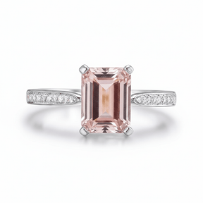 Emerald Cut Morganite Engagement Ring in 14K Gold – Diamond Half Band (1.75ct or 2.5ct) - Lord of Gem Rings