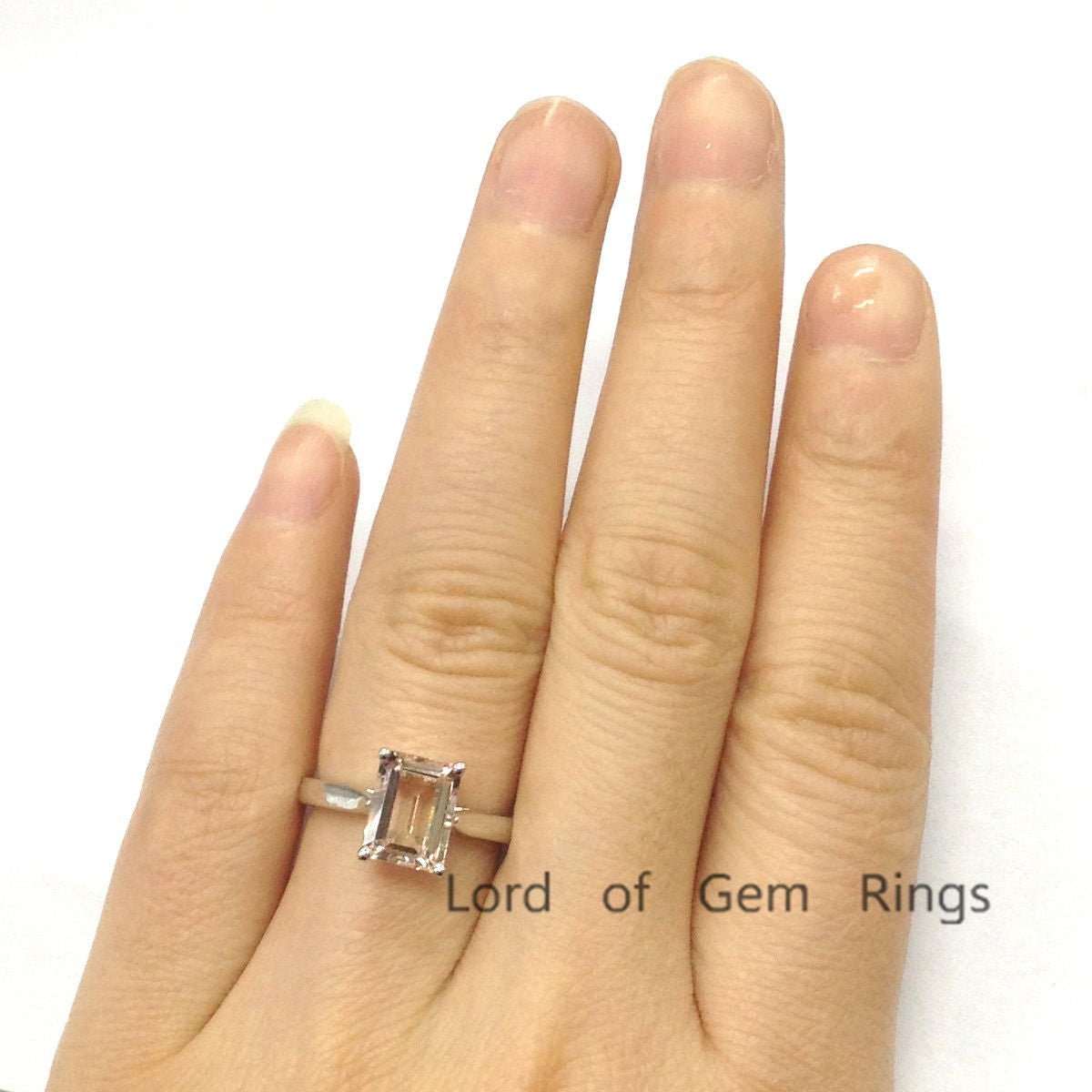 Emerald Cut Morganite Hidden Lovely Heart Solitaire Ring - Lord of Gem Rings