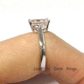 Emerald Cut Morganite Hidden Lovely Heart Solitaire Ring - Lord of Gem Rings