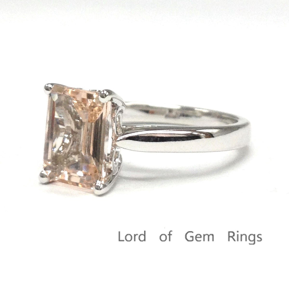 Emerald Cut Morganite Hidden Lovely Heart Solitaire Ring - Lord of Gem Rings