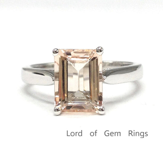 Emerald Cut Morganite Hidden Lovely Heart Solitaire Ring