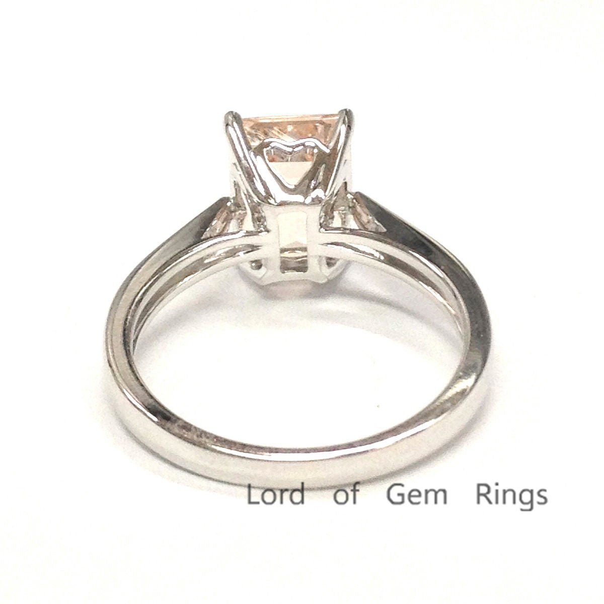 Emerald Cut Morganite Hidden Lovely Heart Solitaire Ring - Lord of Gem Rings