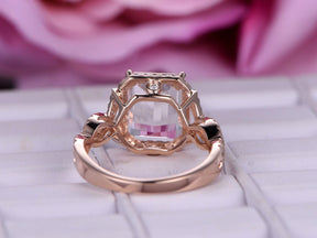 Emerald Cut Morganite Infinite Love Ring with Diamond Halo - Lord of Gem Rings