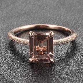 Emerald Cut Morganite Ring Diamond Hidden Accents 14K Gold - Lord of Gem Rings