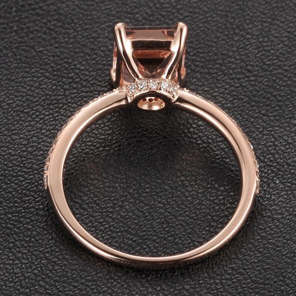 Emerald Cut Morganite Ring Diamond Hidden Accents 14K Gold - Lord of Gem Rings