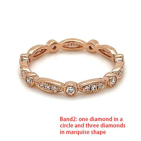 Emerald Cut Morganite Ring Vintage Diamond Bands Trio Bridal Set 14k Solid Gold - Lord of Gem Rings