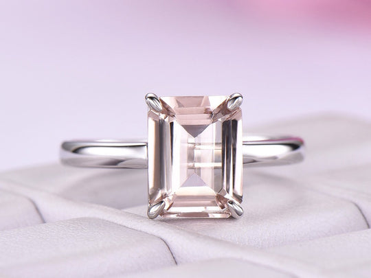 1.7ct Emerald Cut Morganite Solitaire Ring 14K Gold
