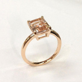 Emerald Cut Morganite Solitaire Ring 14K White Gold - Lord of Gem Rings