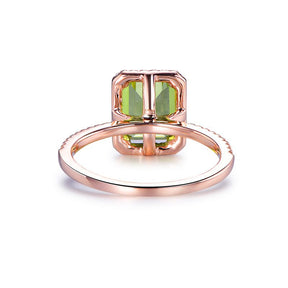 Emerald Cut Peridot Diamond Halo Engagement Ring - Lord of Gem Rings