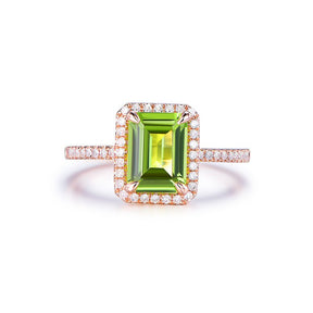 Emerald Cut Peridot Diamond Halo Engagement Ring - Lord of Gem Rings