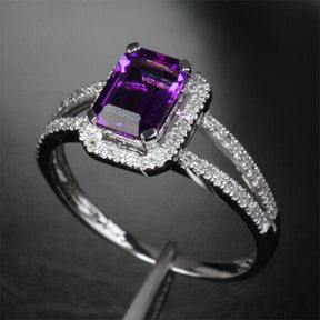 Emerald Cut Purple Amethyst Diamond Split Shank Ring - Lord of Gem Rings