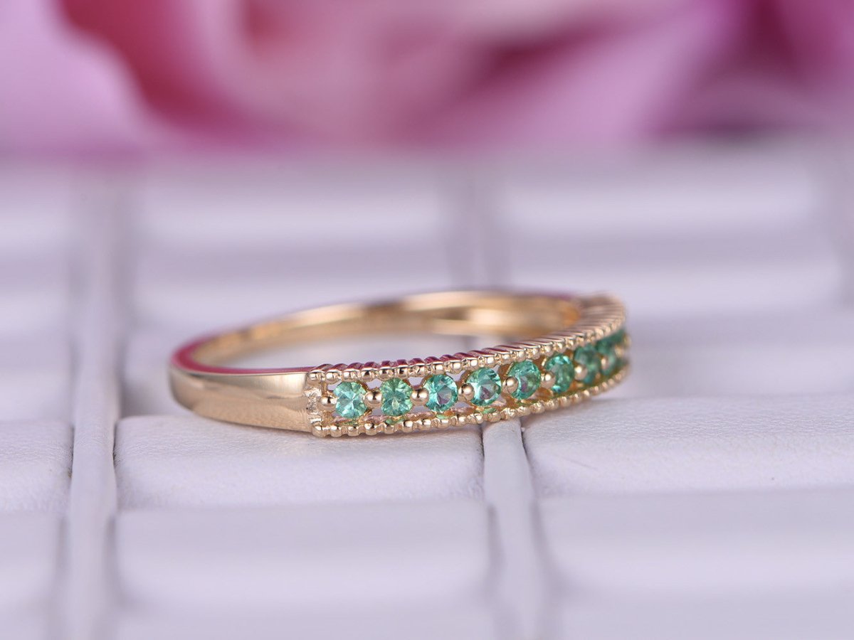 Emerald May Birthstone Band Half Eternity Ring - Lord of Gem Rings