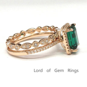 Emerald Shape Bridal Ring Set with Full Eternity Art Deco Diamond Band - Lord of Gem Rings