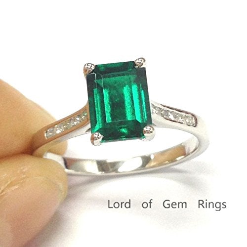 Emerald Shape Emerald Diamond Engagement Ring - Lord of Gem Rings