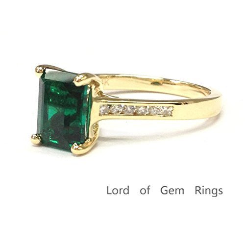 Emerald Shape Emerald Diamond Engagement Ring - Lord of Gem Rings