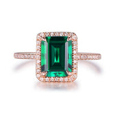 Emerald Shape Emerald Diamond Halo Engagement Ring-Claw Prong - Lord of Gem Rings