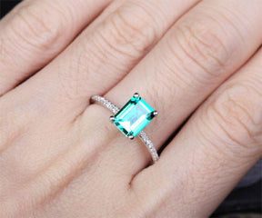 Emerald Shape Emerald Diamond Shank Engagement Ring - Lord of Gem Rings