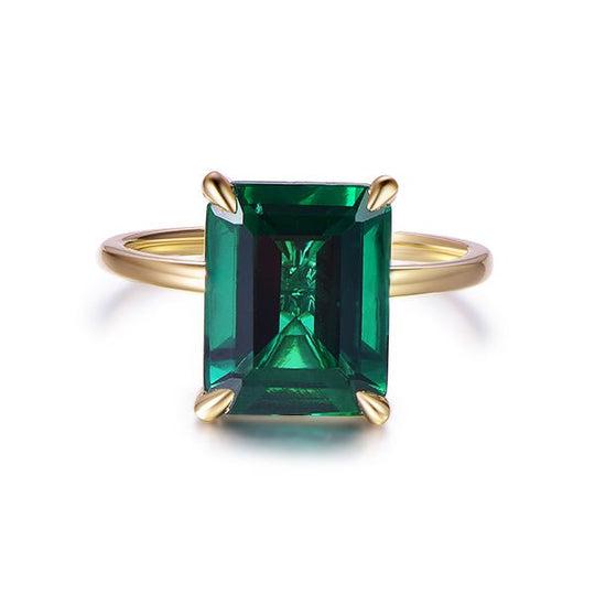Emerald Shape Emerald Solitaire Ring 14K Yellow Gold