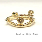Emerald Vine Bezel Chocolate Diamond Wedding Ring 14K Yellow Gold Hand Crafted - Lord of Gem Rings