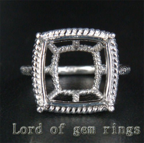 Engagement Semi Mount Ring 14K White Gold Setting Cushion 7mm, Filigree, 5.04g Unique!