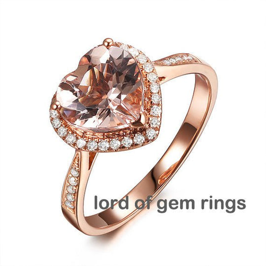 Engravable Heart Morganite Diamond Halo Engagement Ring