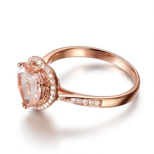 Engravable Heart Morganite Diamond Halo Engagement Ring - Lord of Gem Rings