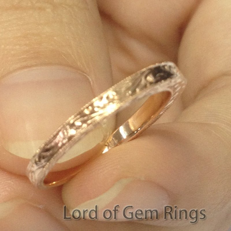 Filigree Art Deco MILGRAIN Wedding Band 14K Gold - Lord of Gem Rings