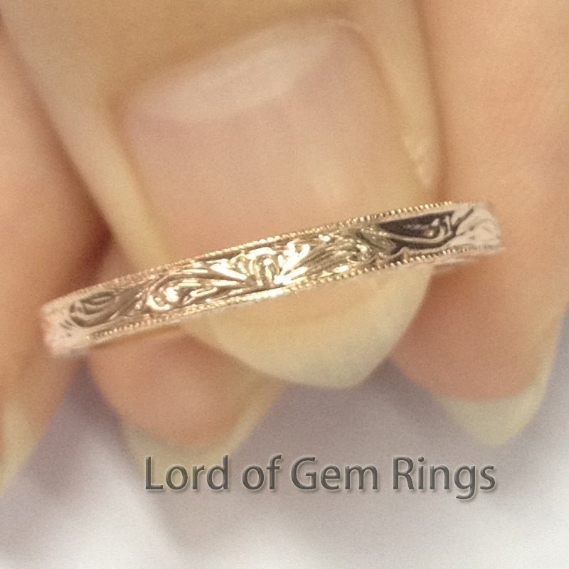 Filigree Art Deco MILGRAIN Wedding Band 14K Gold - Lord of Gem Rings