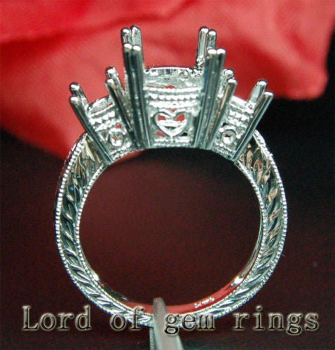 Filigree Milgrain Three Stone Round Setting White Gold