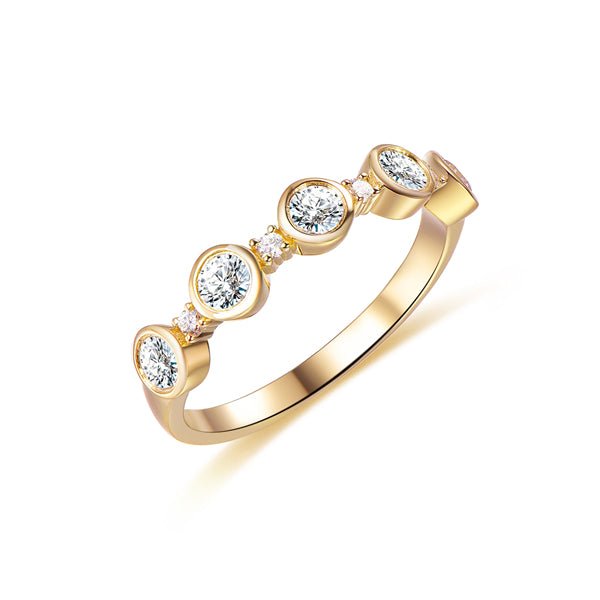 Five-Stone Bezel Set Bubble Moissanite Wedding Band in 14K Yellow Gold - Lord of Gem Rings