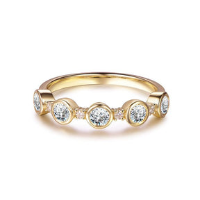 Five-Stone Bezel Set Bubble Moissanite Wedding Band in 14K Yellow Gold - Lord of Gem Rings