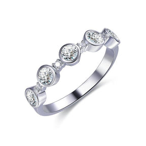 Five-Stone Bubble Bezel Set Moissanite Wedding Band in 14K White Gold - Lord of Gem Rings