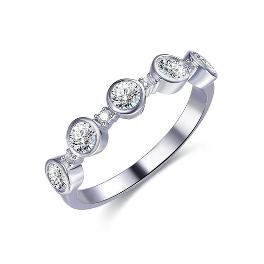 Five-Stone Bubble Bezel Set Moissanite Wedding Band in 14K White Gold