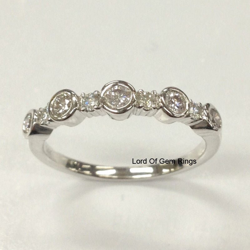 Five-Stone Bubble Bezel Set Moissanite Wedding Band in 14K White Gold - Lord of Gem Rings