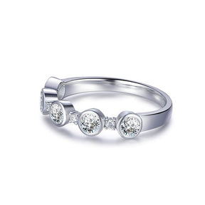 Five-Stone Bubble Bezel Set Moissanite Wedding Band in 14K White Gold - Lord of Gem Rings