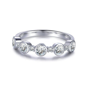 Five-Stone Bubble Bezel Set Moissanite Wedding Band in 14K White Gold - Lord of Gem Rings