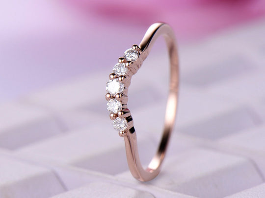 Five-Stone Diamond Curved Wedding Band 14K Rose Gold
