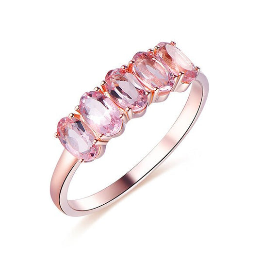 Five Stones Oval Morganite Wedding Band 14K Rose Gold